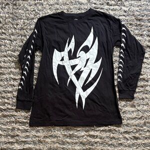 Unisex Long Clothing Black Long Sleeve Tee with White Spine Design, Size M